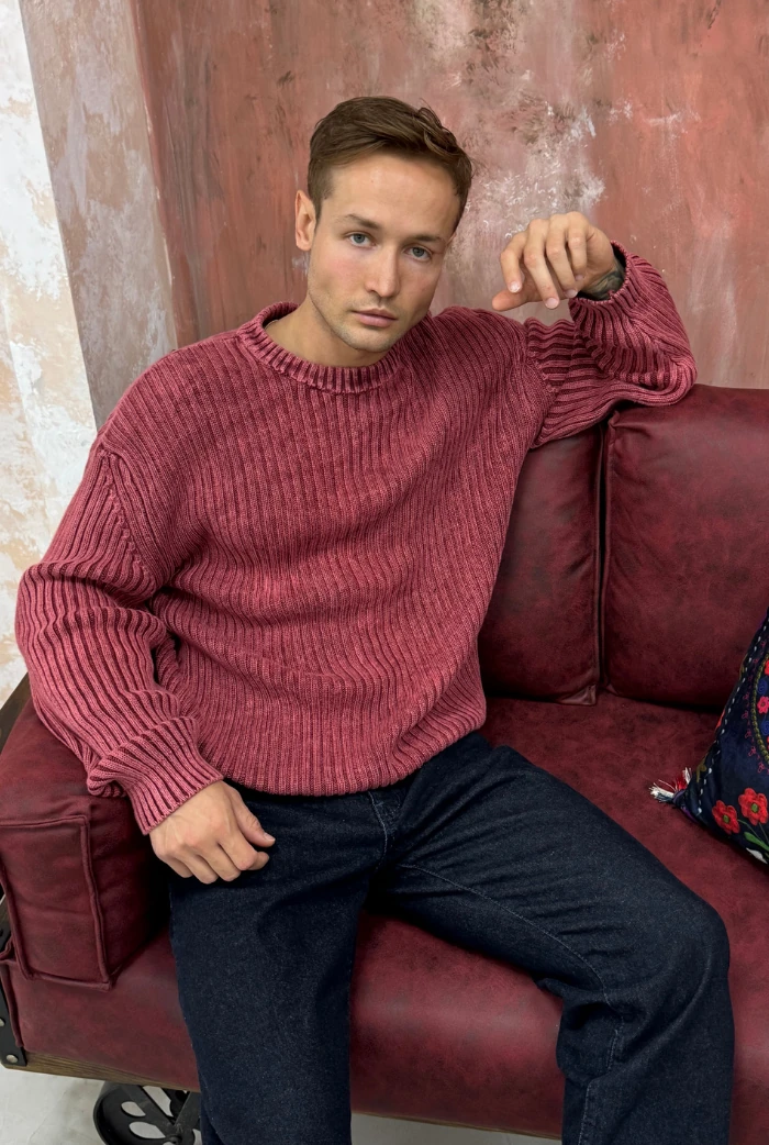 Acid Wash Oversize Kazak - Bordo