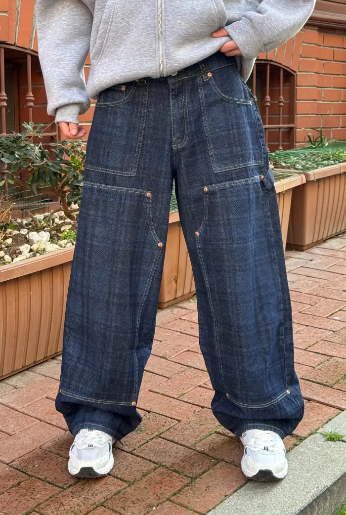 Desenli Panel Dikiş Detaylı Super Baggy Pantolon