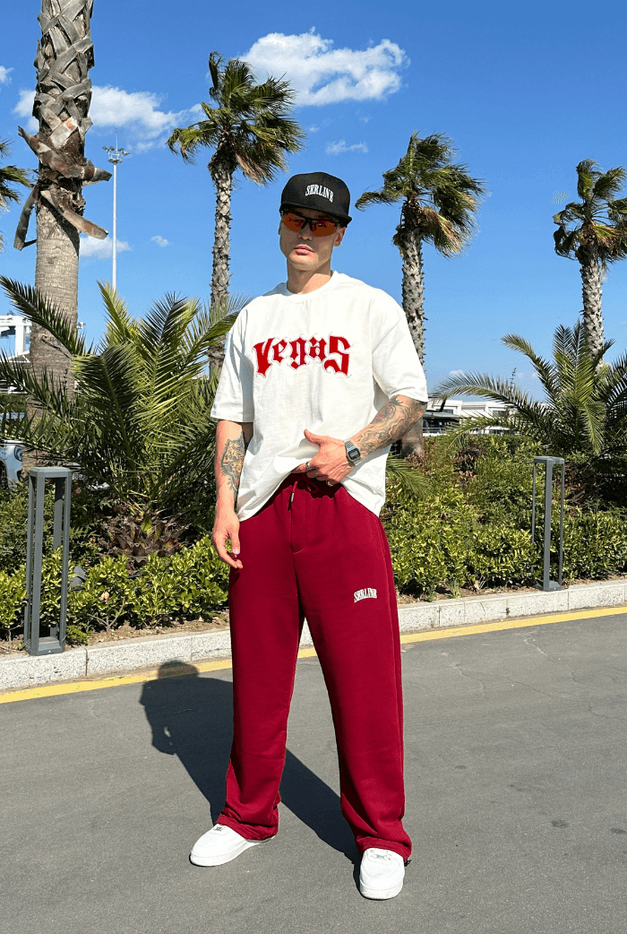 Vegas Taş Baskılı Beyaz Oversize Tişört