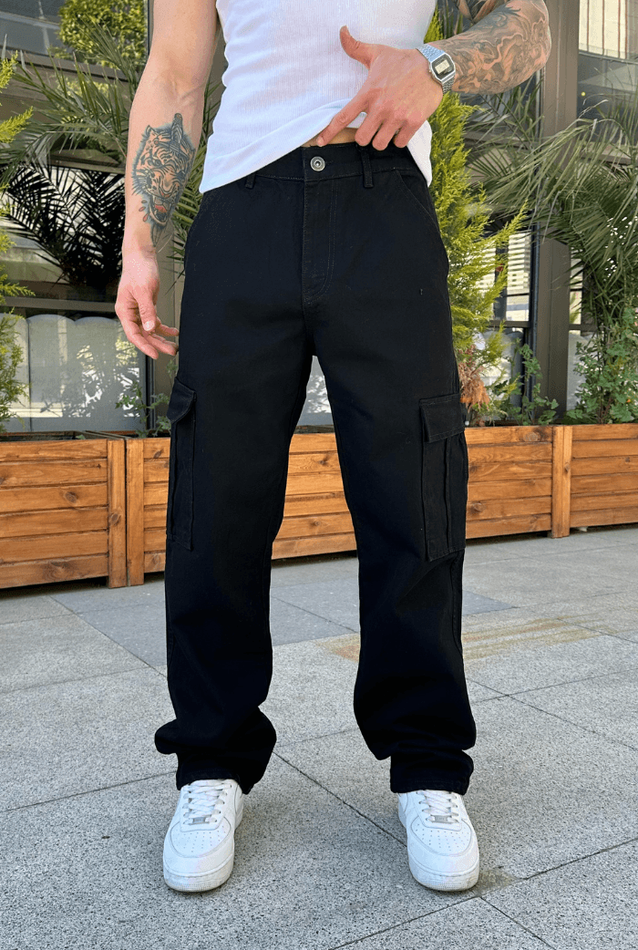 Baggy Kargo Pantolon - Black