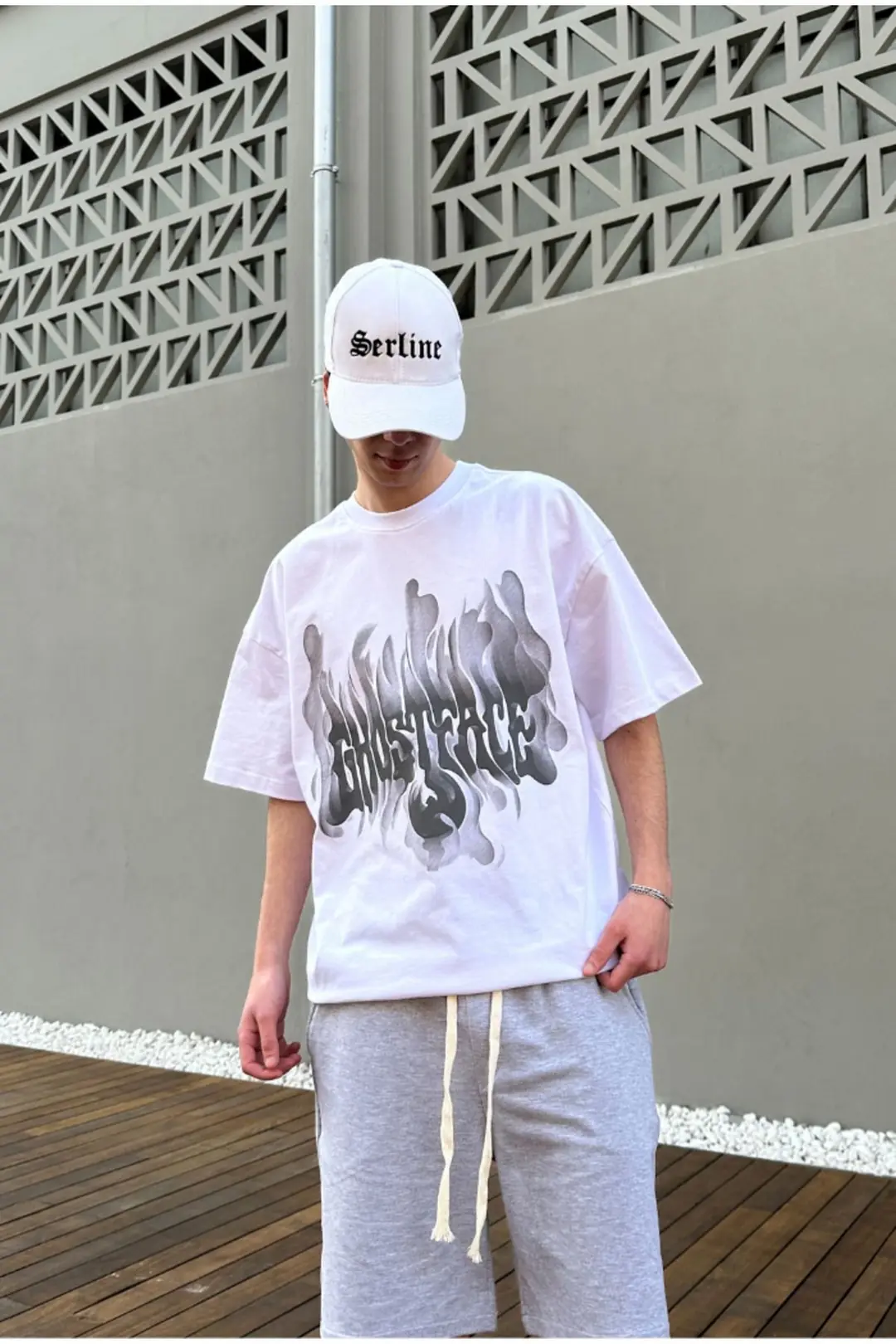 Ghost Face Printed Beyaz Oversize T-shirt