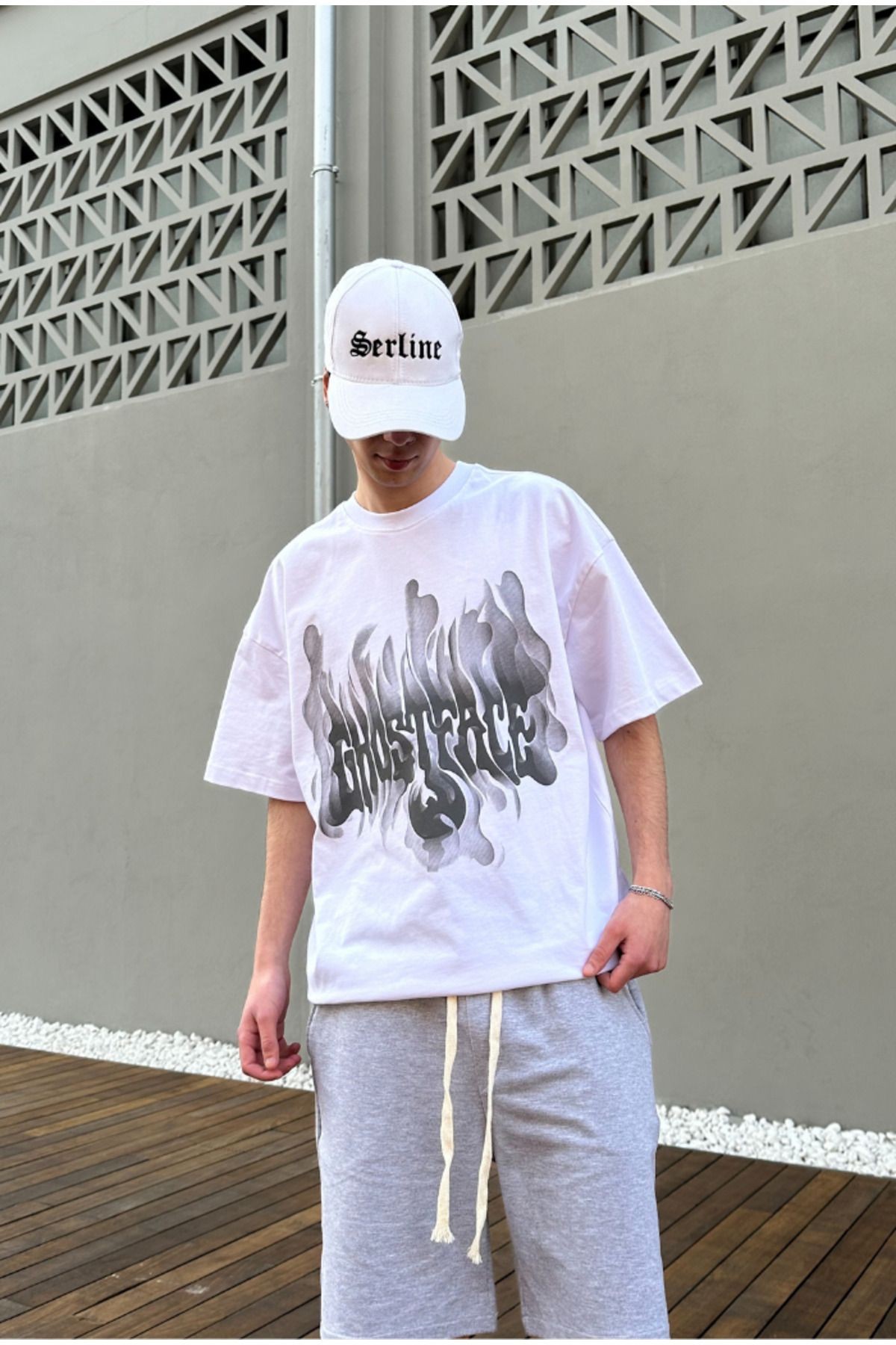 Ghost Face Printed Beyaz Oversize T-shirt