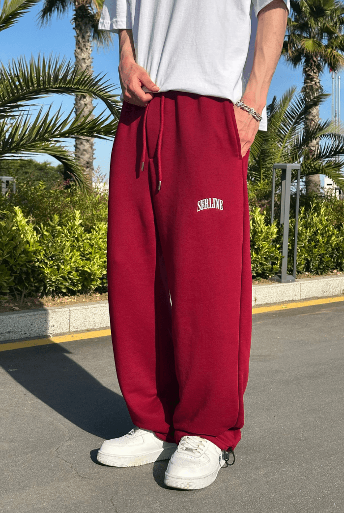Yazlık-Serline Premium Ayarlanabilir Paça Baggy Eşofman  - Bordo