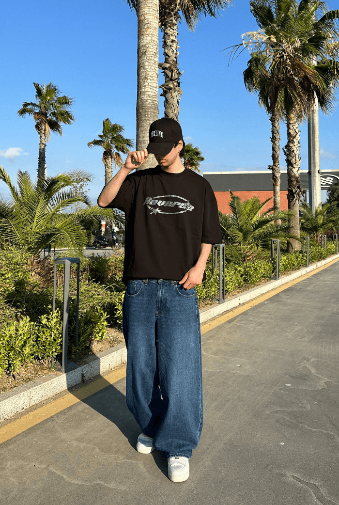 Reverse Taş Baskılı Oversize Premium Tişört