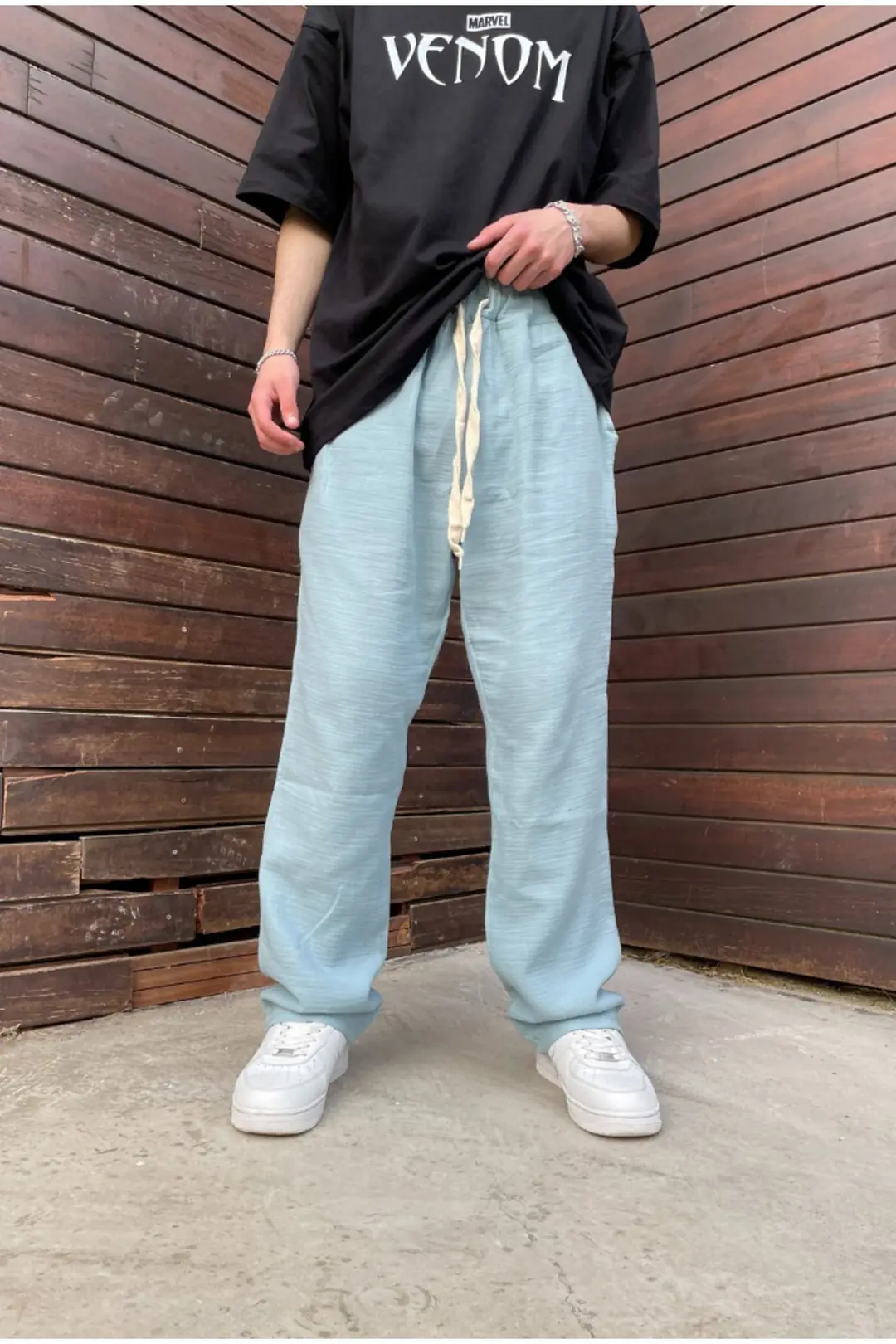 Basic Müslin Kumaş Baggy Bebe Mavisi Eşofman
