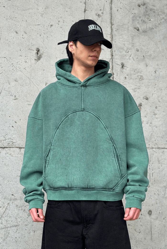 Premium Acid Wash Oversize Hoodie - Yeşil