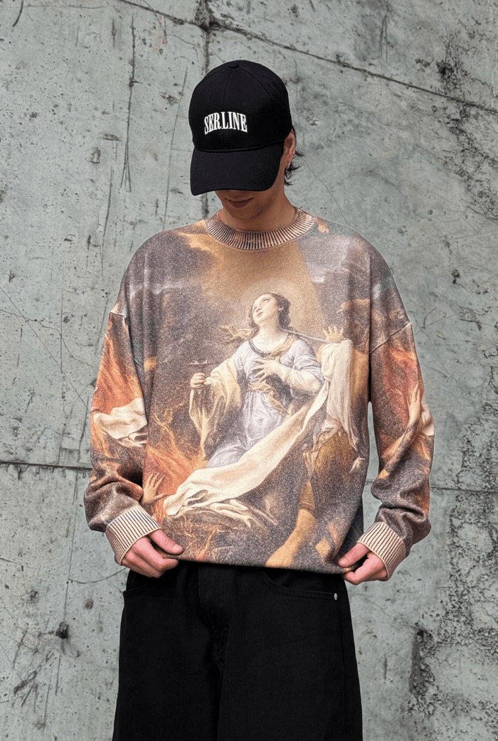 Dijital Baskılı Oversize Kazak