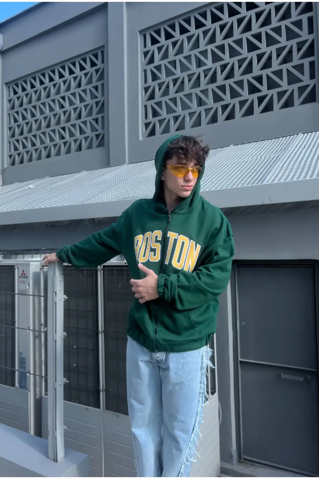 Boston Printed Oversize Zip Hoodie