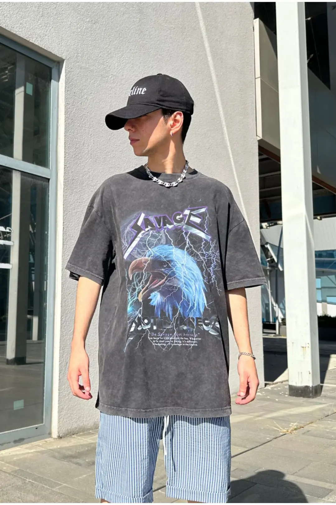 Savage Eagle Acid Wash Oversize T-shirt