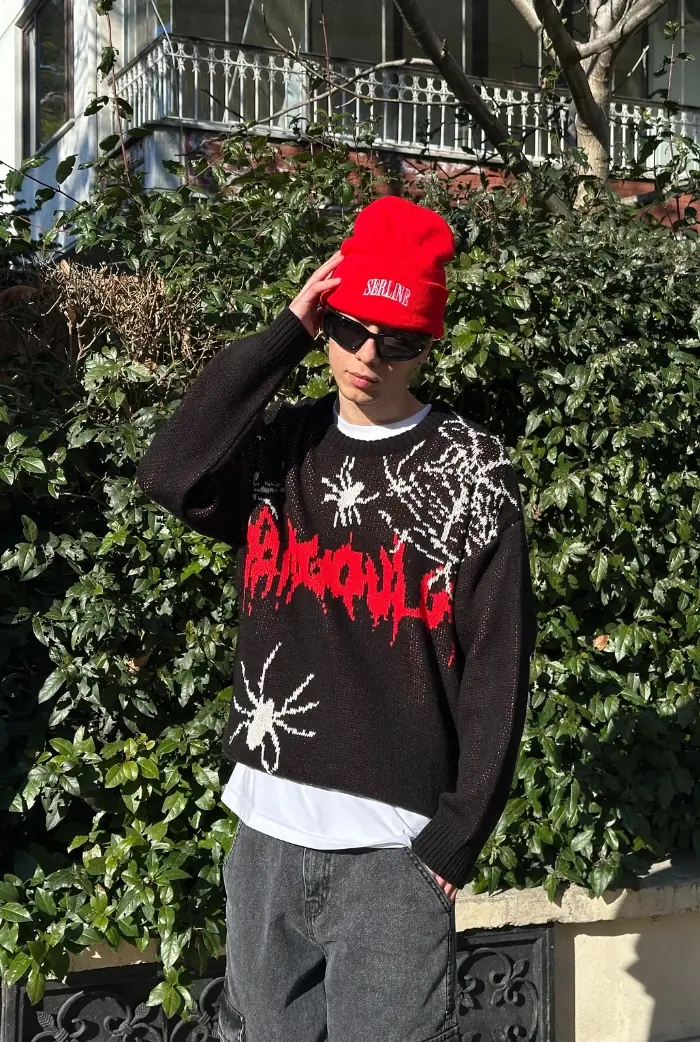 Dracula Baskılı Premium Oversize Kazak