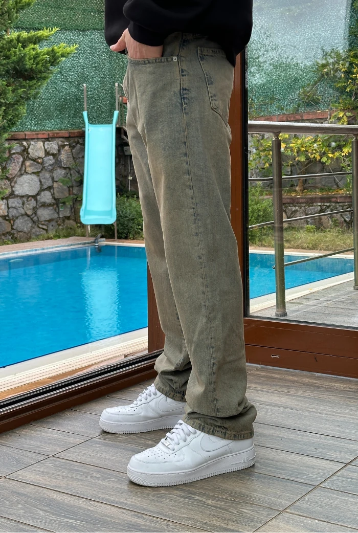 Sarımsı Asit Yıkama Baggy Pantolon