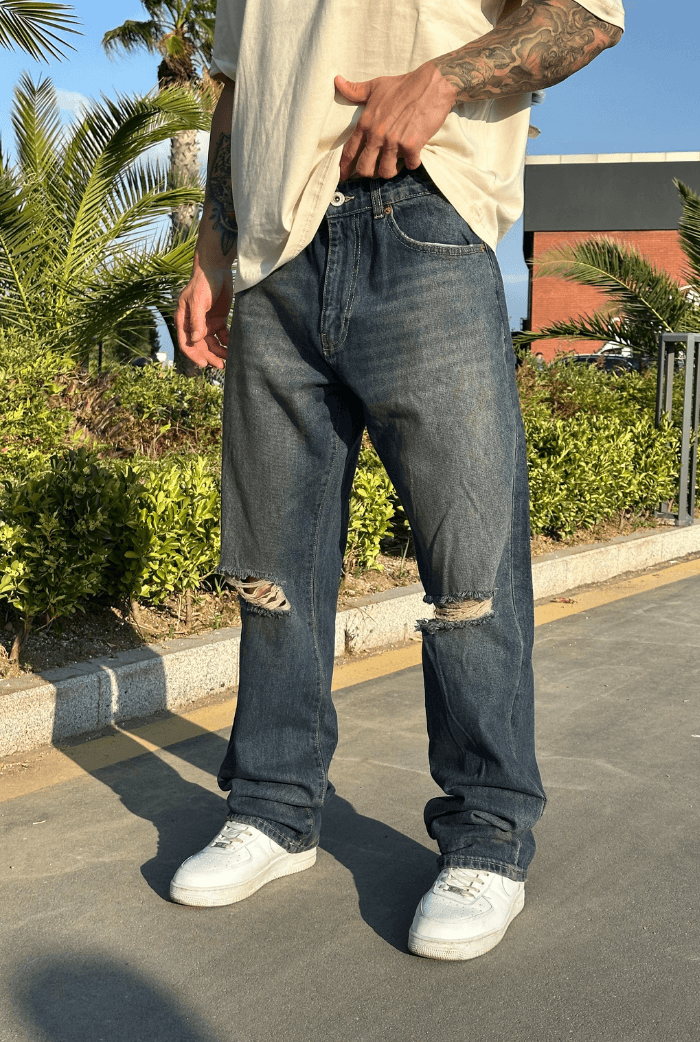 Dizi Yırtık Baggy Pantolon