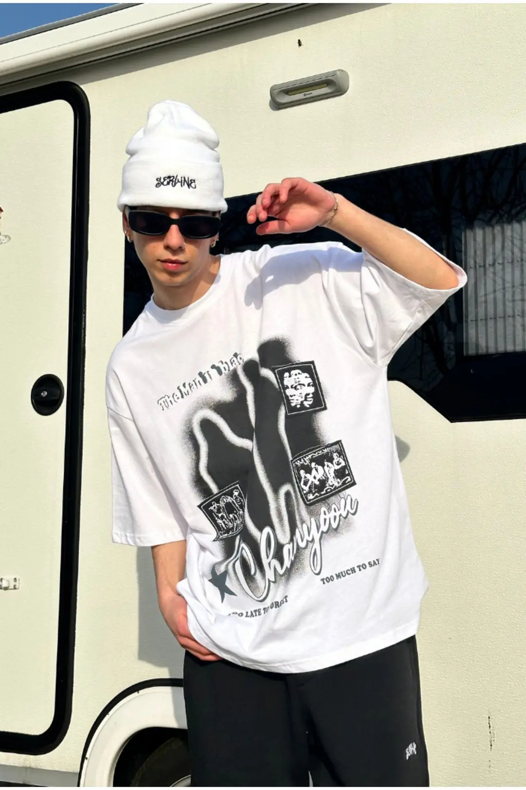 Beyaz Baskılı Oversize T-shirt