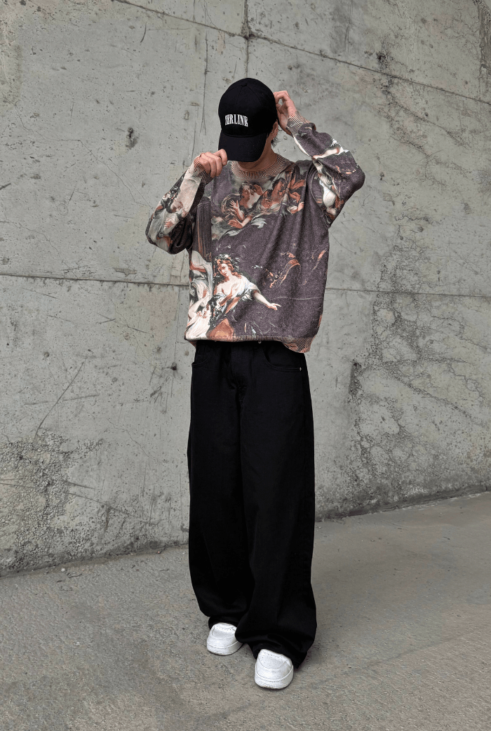Dijital Baskılı Oversize Kazak