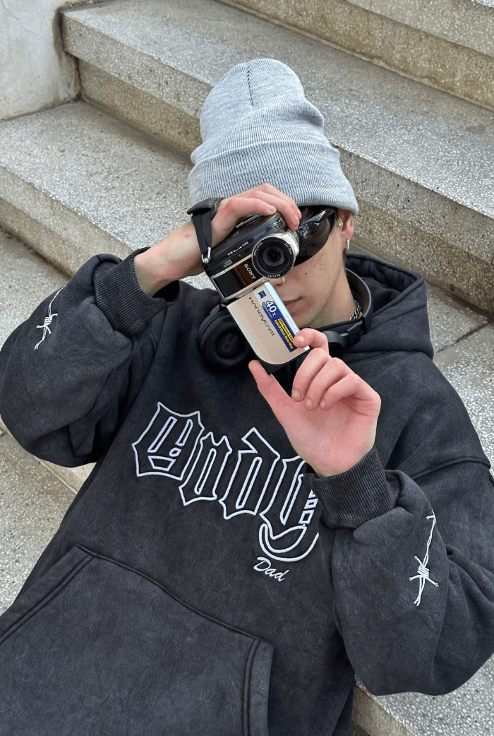 ANDY Acid Wash Nakış Baskılı Oversize Hoodie