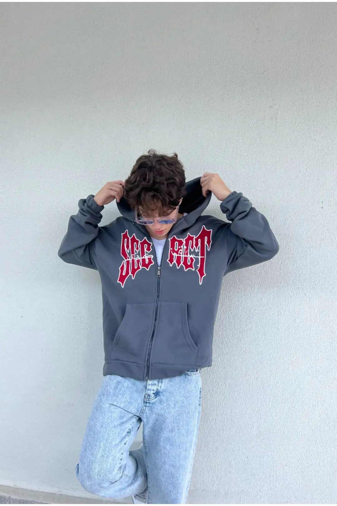 Secret Printed Oversize Zip Hoodie