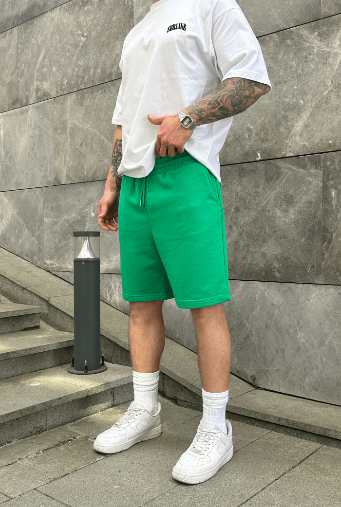 Basic Premium Oversize Şort - Yeşil