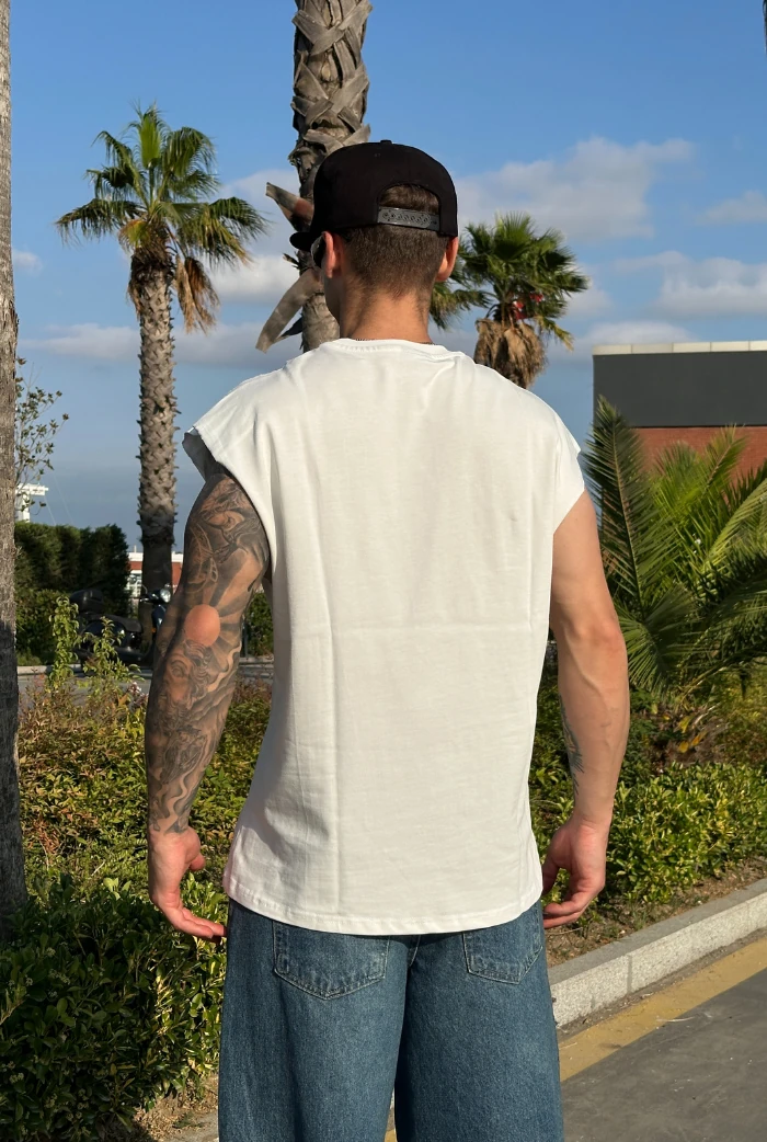 Spider Baskılı Oversize Kolsuz Tişört