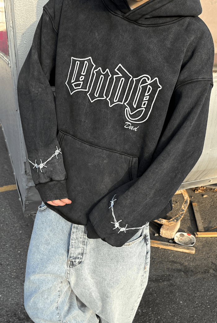 ANDY Acid Wash Nakış Baskılı Oversize Hoodie