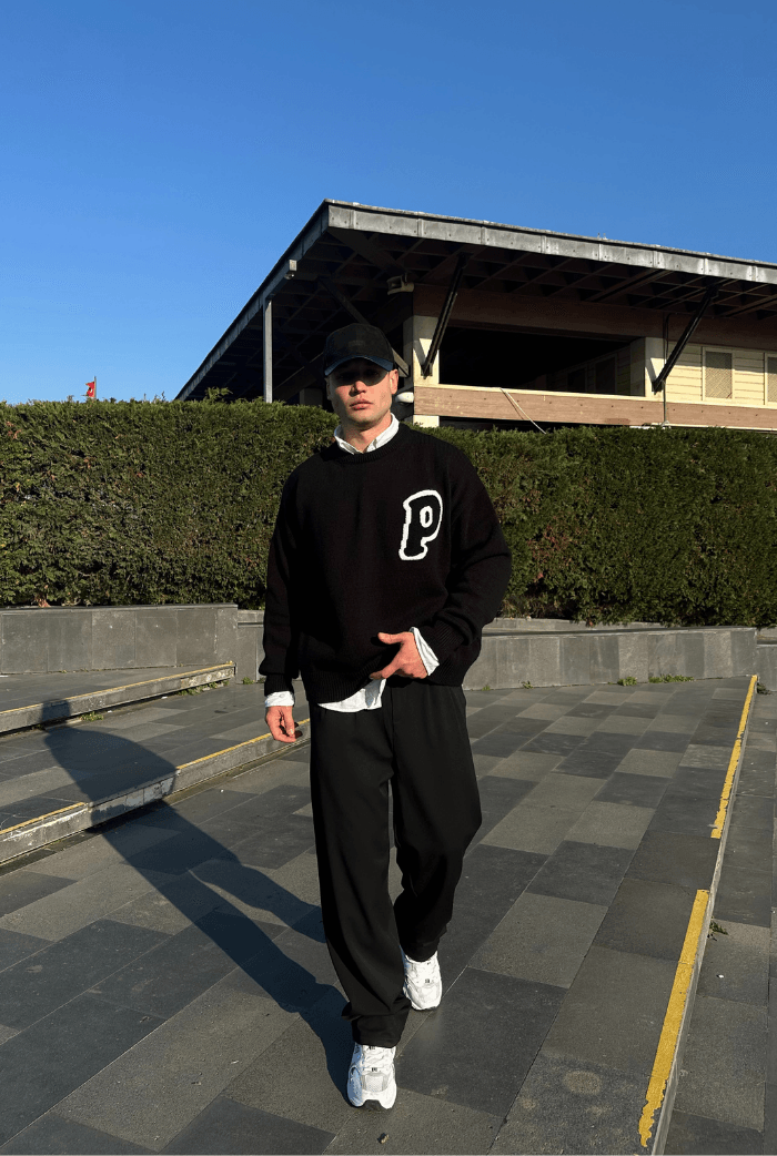 P Baskılı Premium Oversize Kolej Kazak