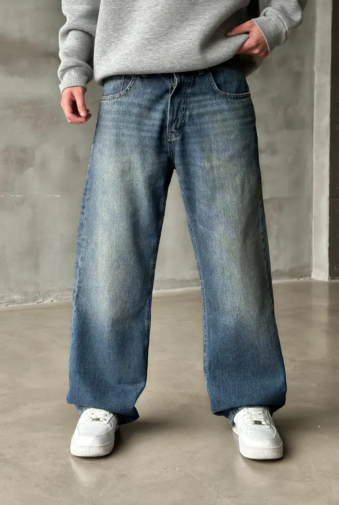 Yeşil Taşlamalı Baggy Pantolon