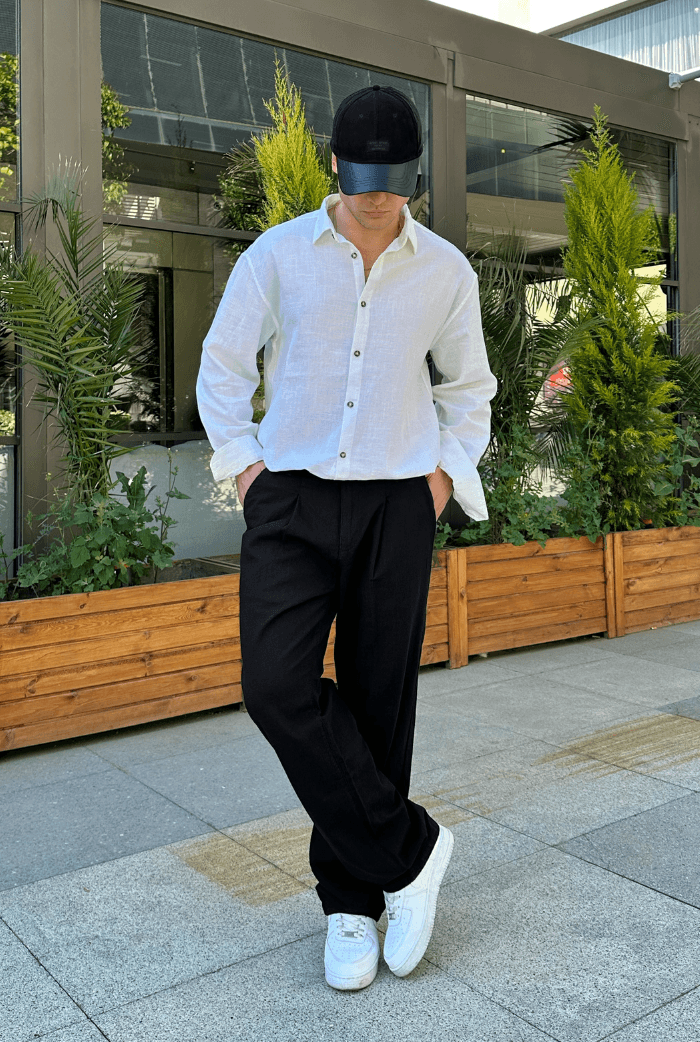Premium Pileli Baggy Keten Pantolon