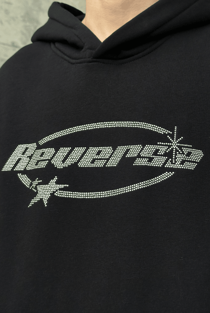 Reverse Taş Baskılı Oversize Hoodie