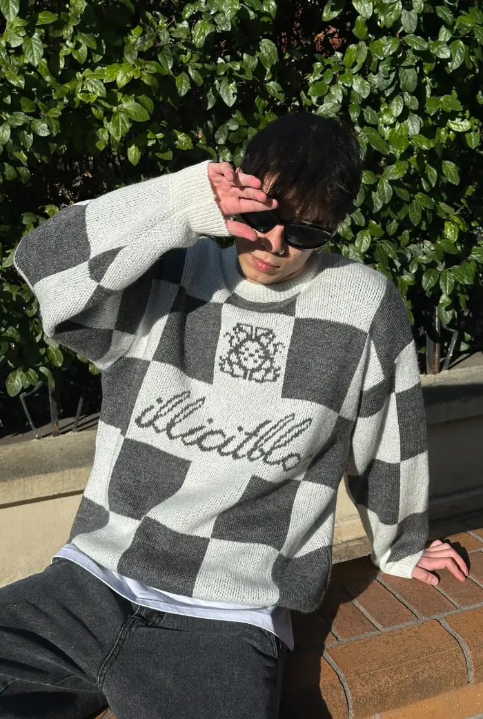 Kare Desenli Premium Oversize Kazak