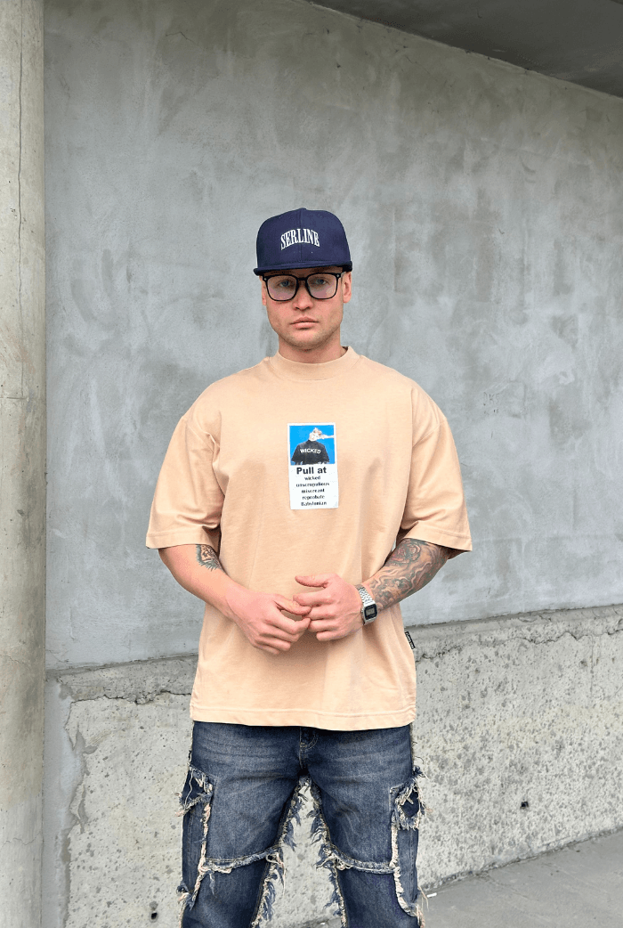 WICKED Baskılı Oversize T-shirt - Bej