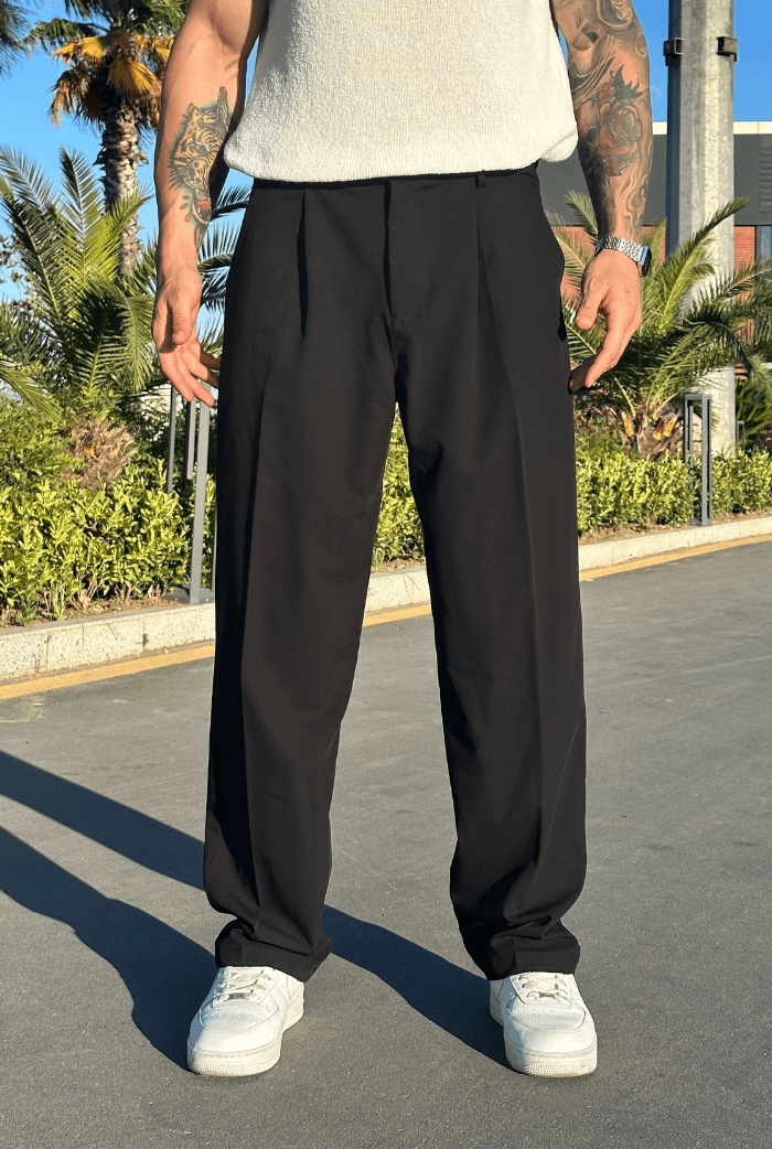 Premium Basic Oversize Kumaş Pantolon - Siyah