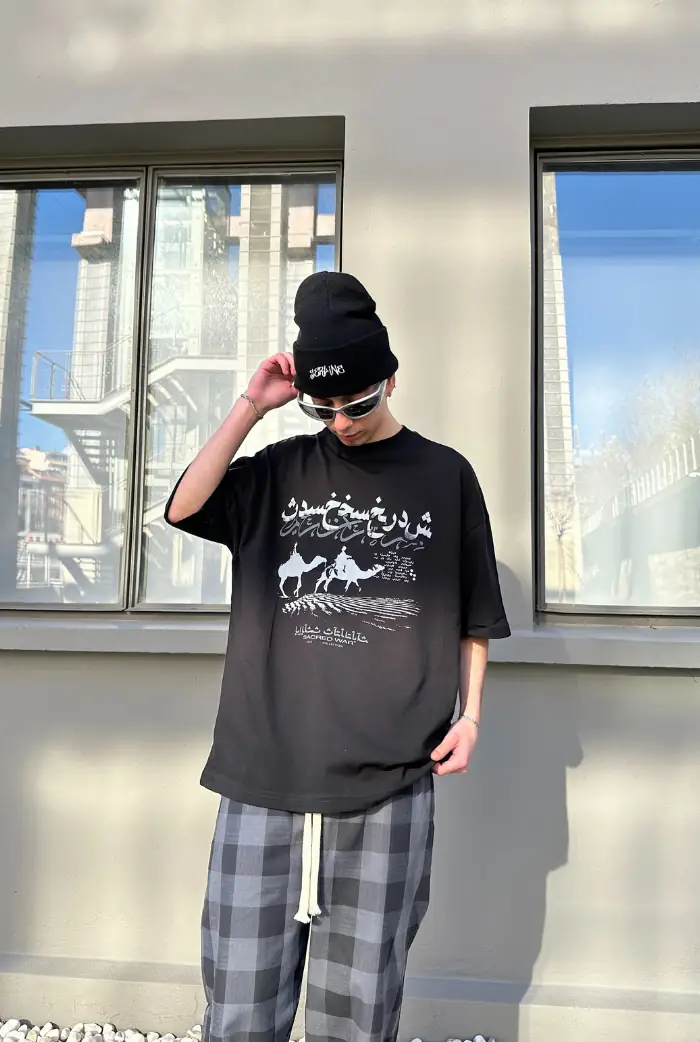 Baskılı Oversize Siyah T-shirt