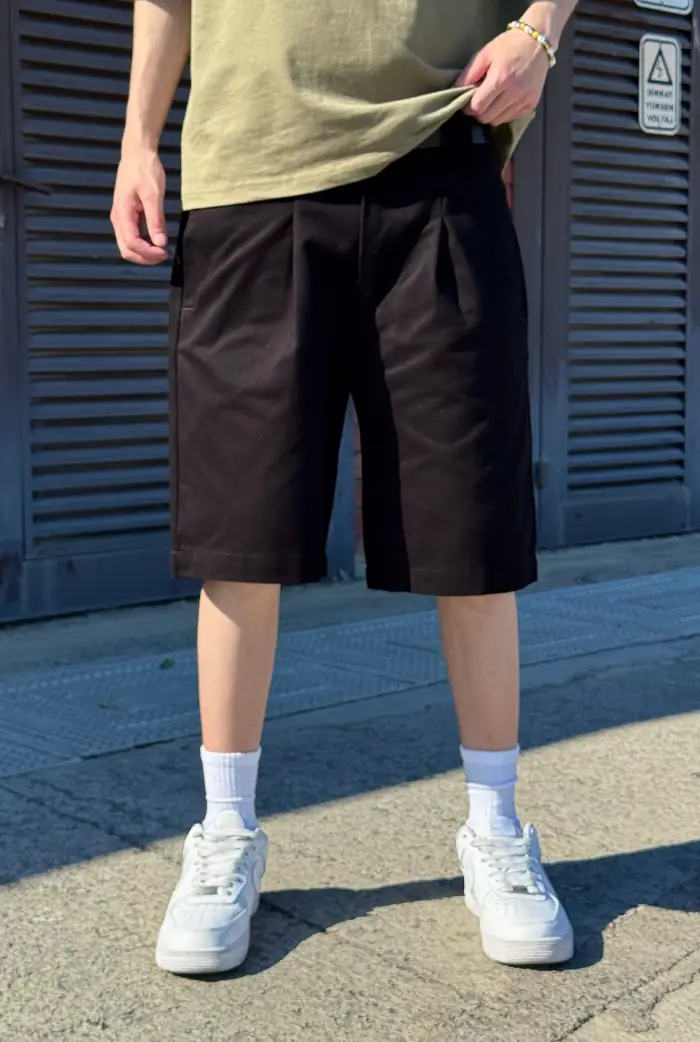 Premium Pileli Gabardin Baggy Şort