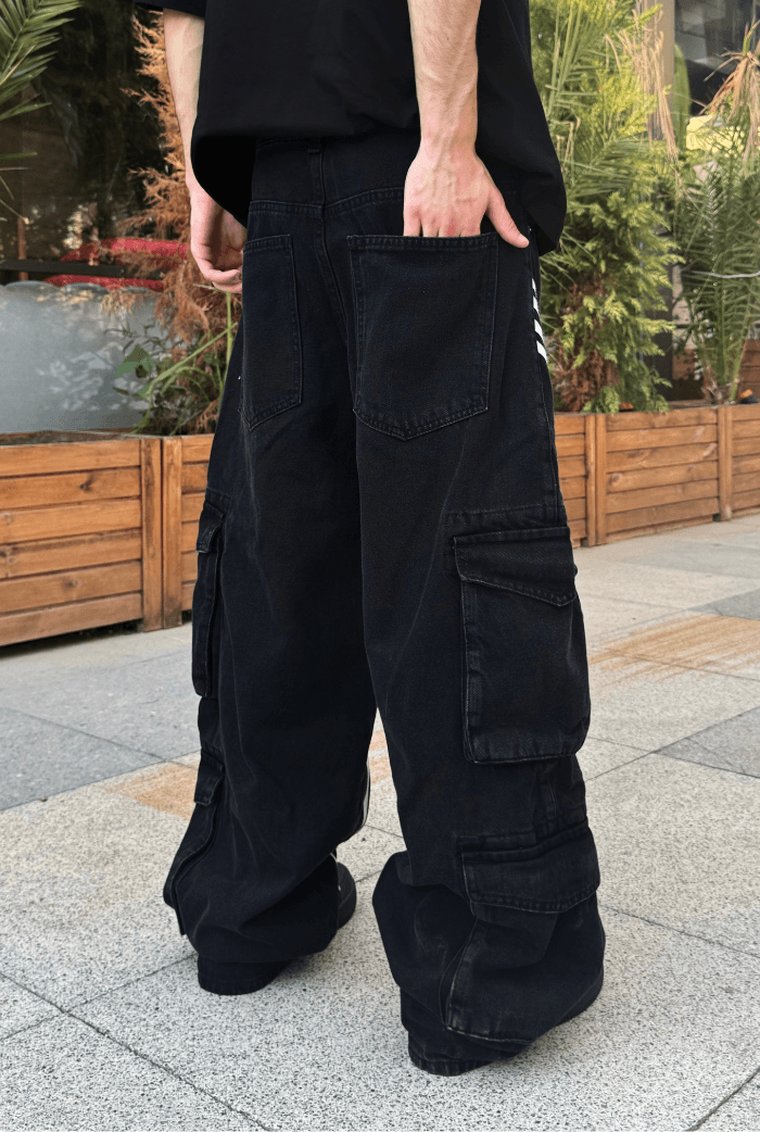 Şeritli Çok Cepli Baggy Kargo Pantolon