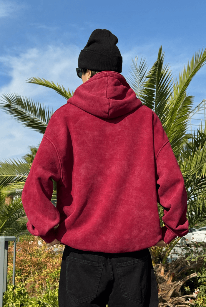 Premium Acid Wash Star Nakış Oversize Zip