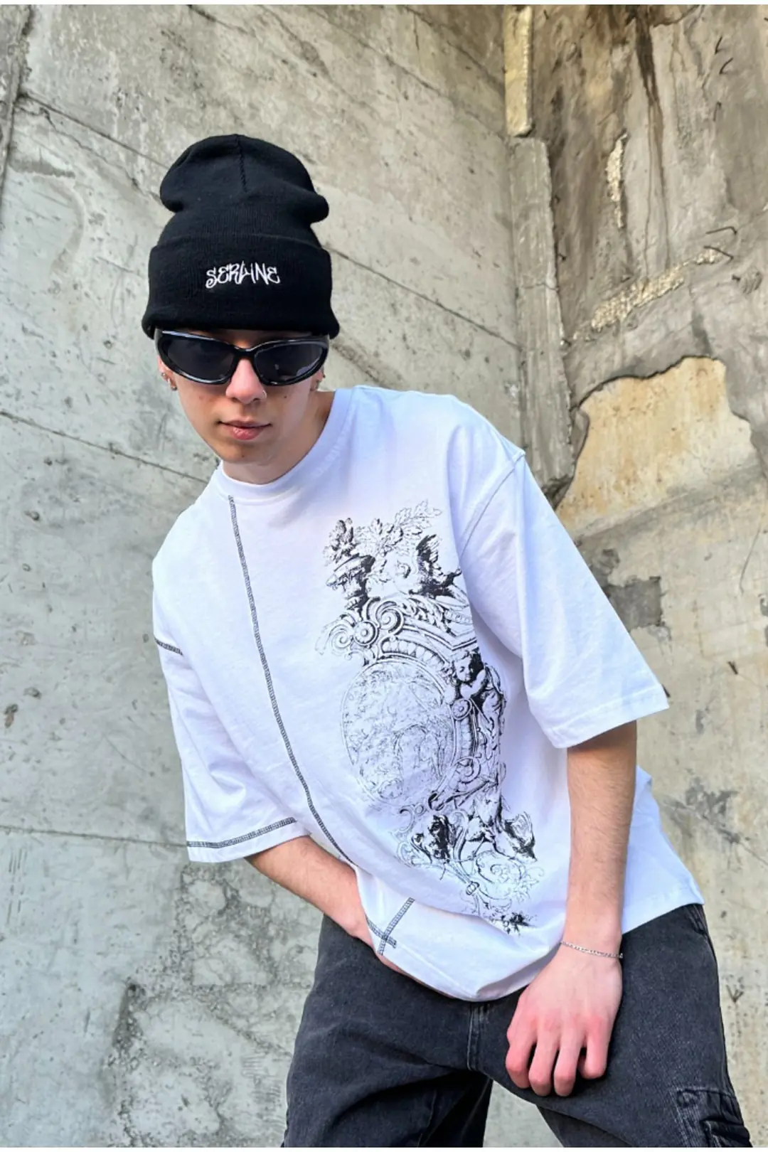 BeYaz Baskılı Oversize T-shirt