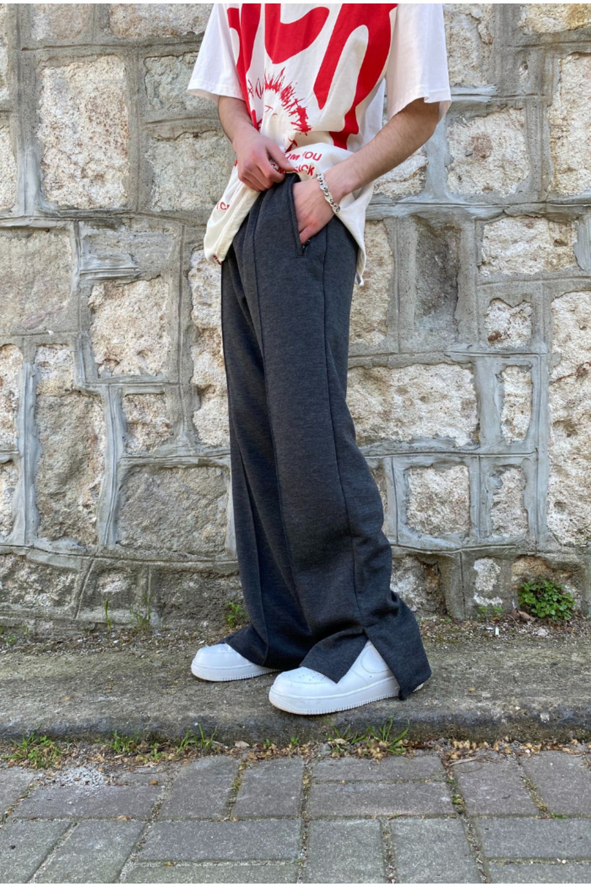 Antrasit Paça Detaylı Baggy Eşofman