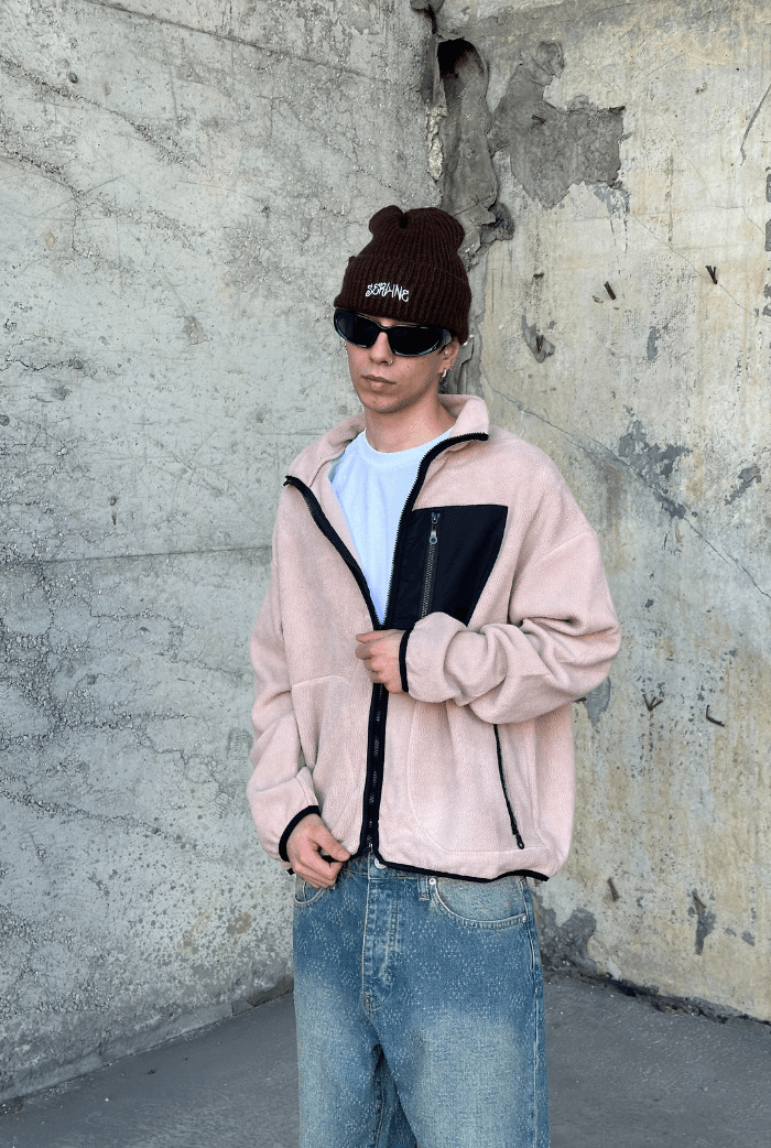 Oversize Polar Zip Ceket - Bej