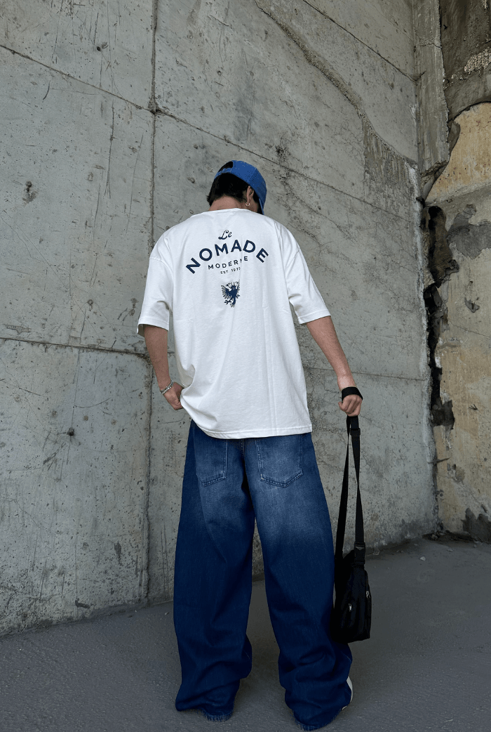 NoMade Baskılı Beyaz Oversize T-shirt