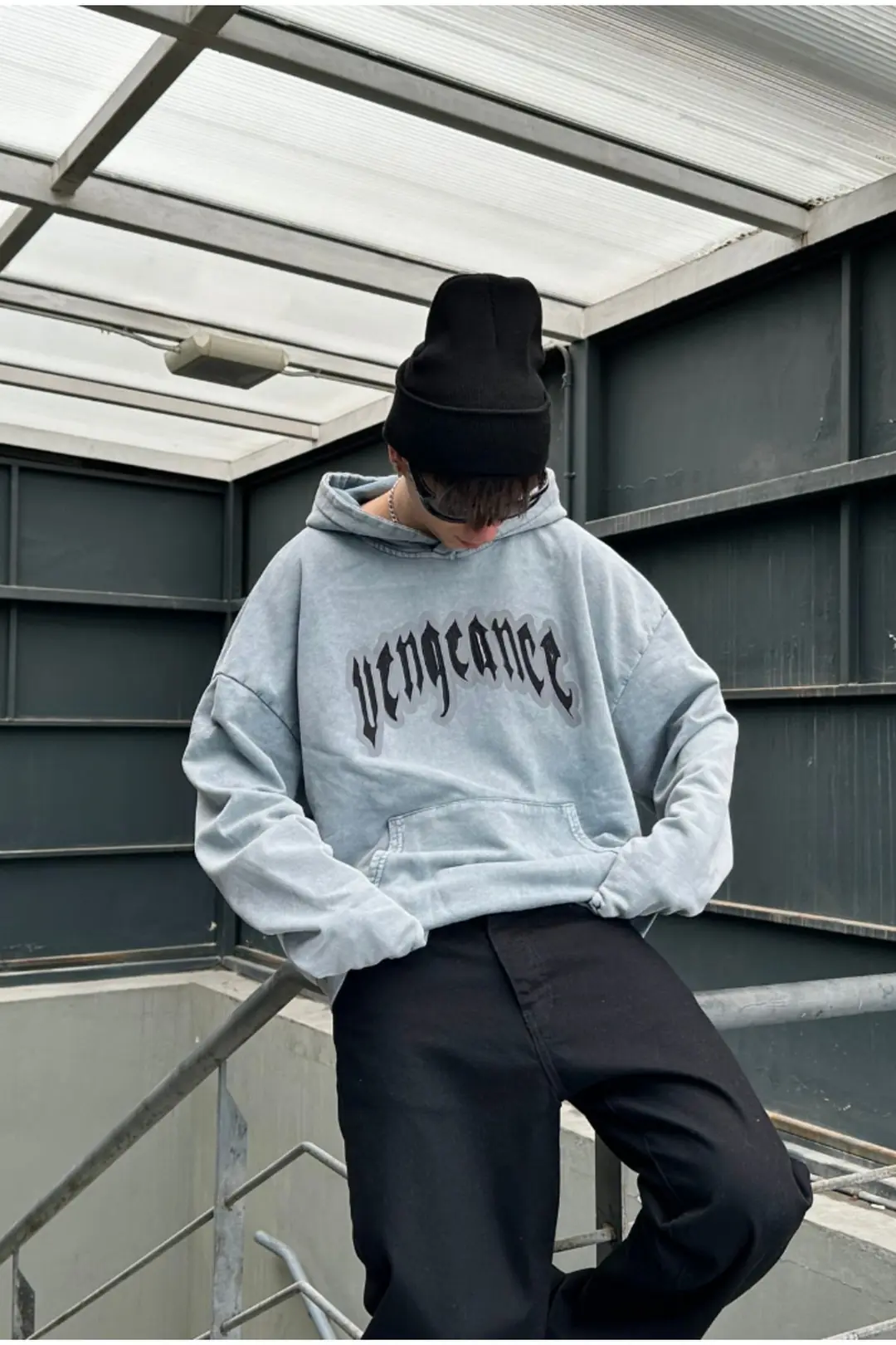 Vengeance Acid Wash Oversize Hoodie Sweatshirt