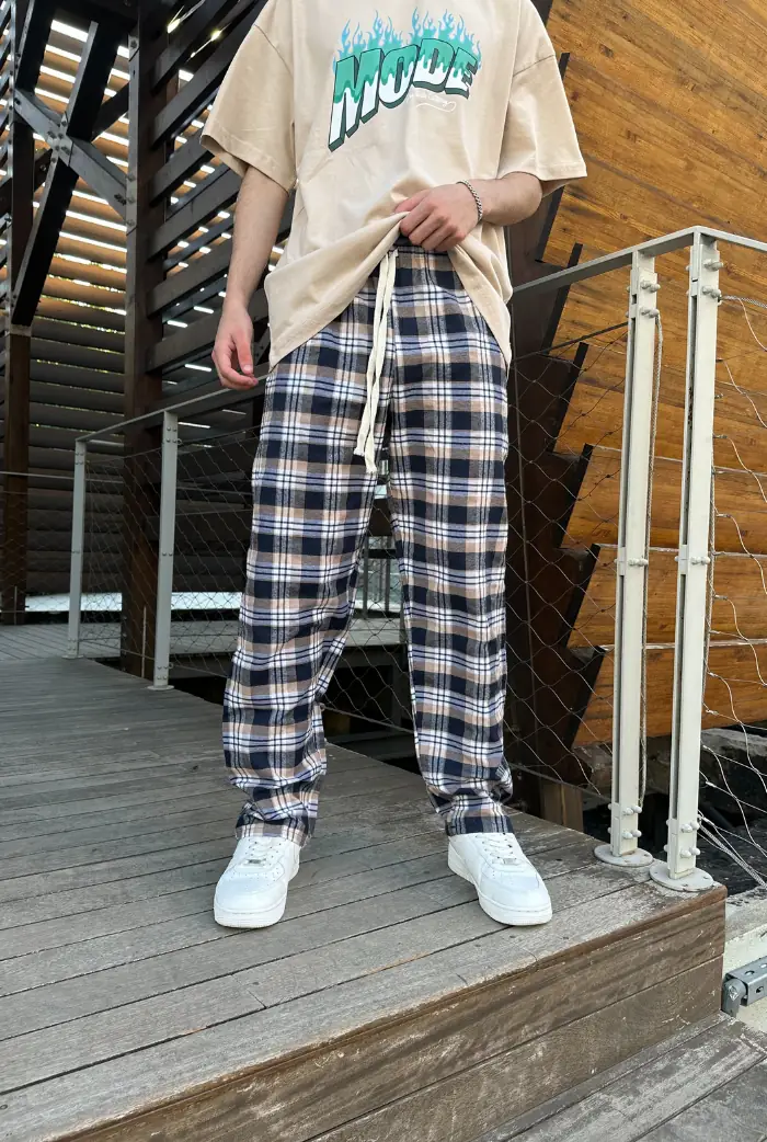 Ekose Siyah Kahve Kareli Street Pijama Eşofman