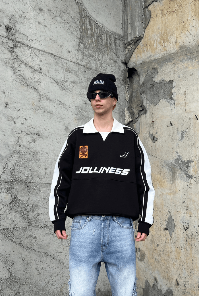 Jolliness  Baskılı Polo Yaka Oversize Sweatshirt