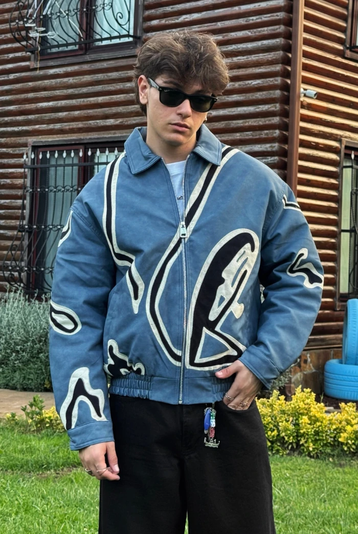 Premium Nakış Detaylı Oversize Deri Ceket