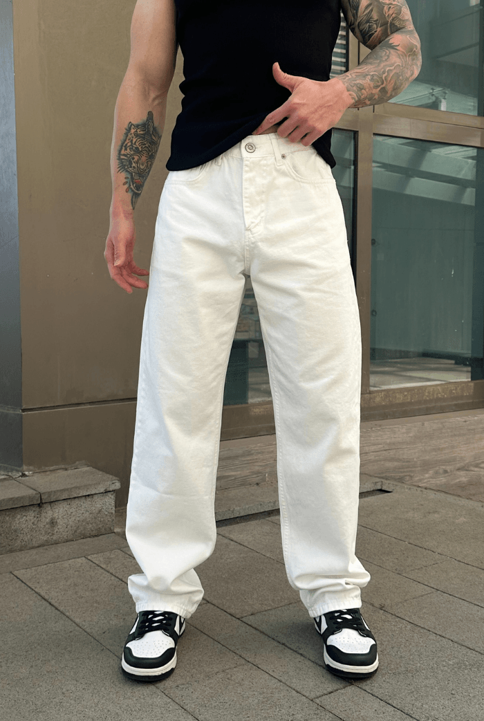 Basic Baggy Pantolon - Beyaz