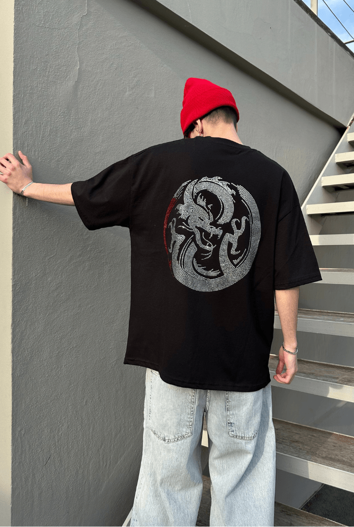 Dragon Taş Baskılı Oversize T-shirt