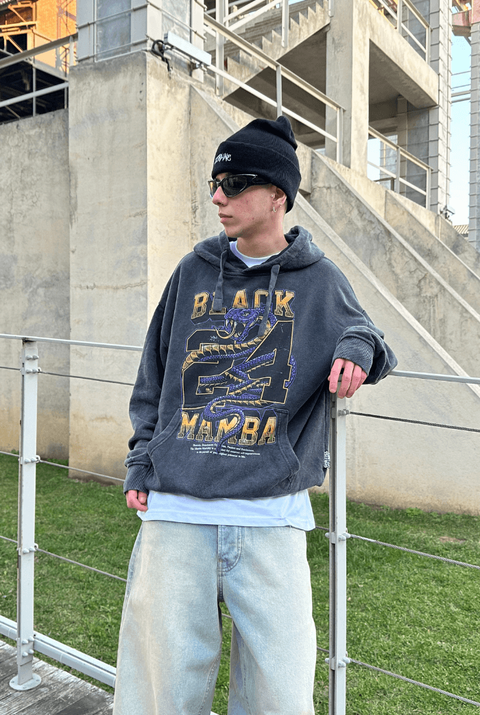  Black Mamba Acid Wash Oversize Hoodie