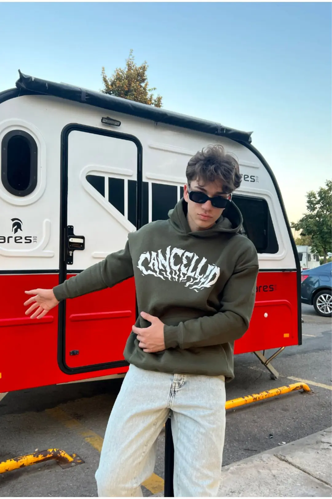 Cancelled Printed Haki Oversize Hoodie