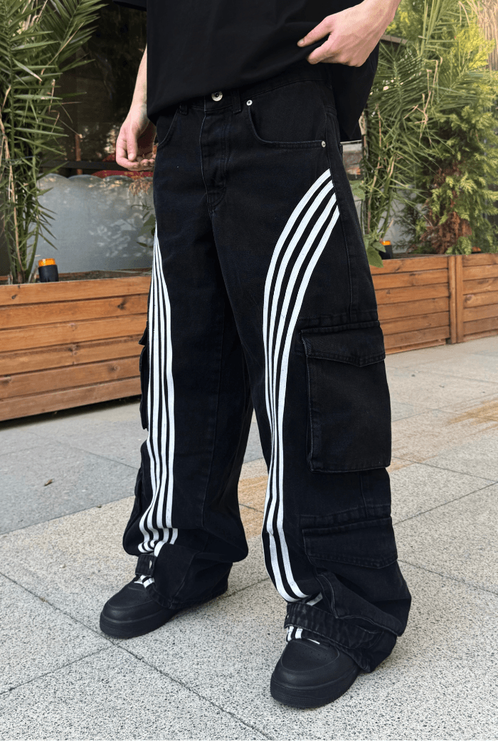 Şeritli Çok Cepli Baggy Kargo Pantolon