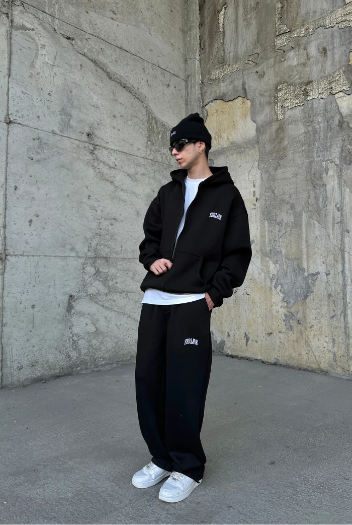 Serline Nakışlı Oversize Zip Hoodie