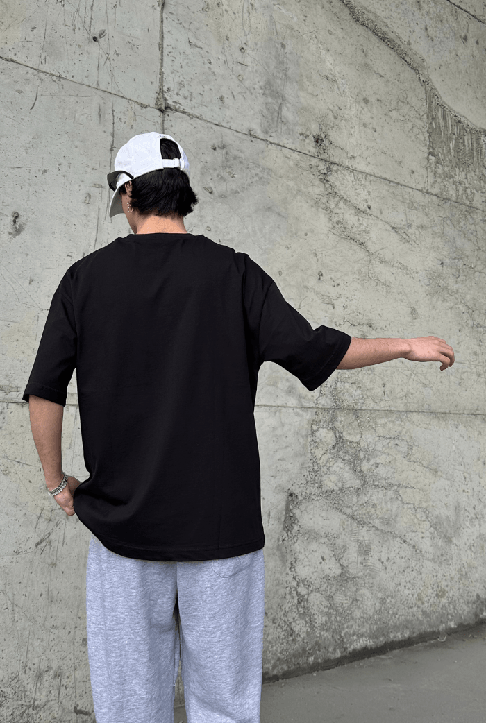 Baskılı Siyah Oversize T-shirt