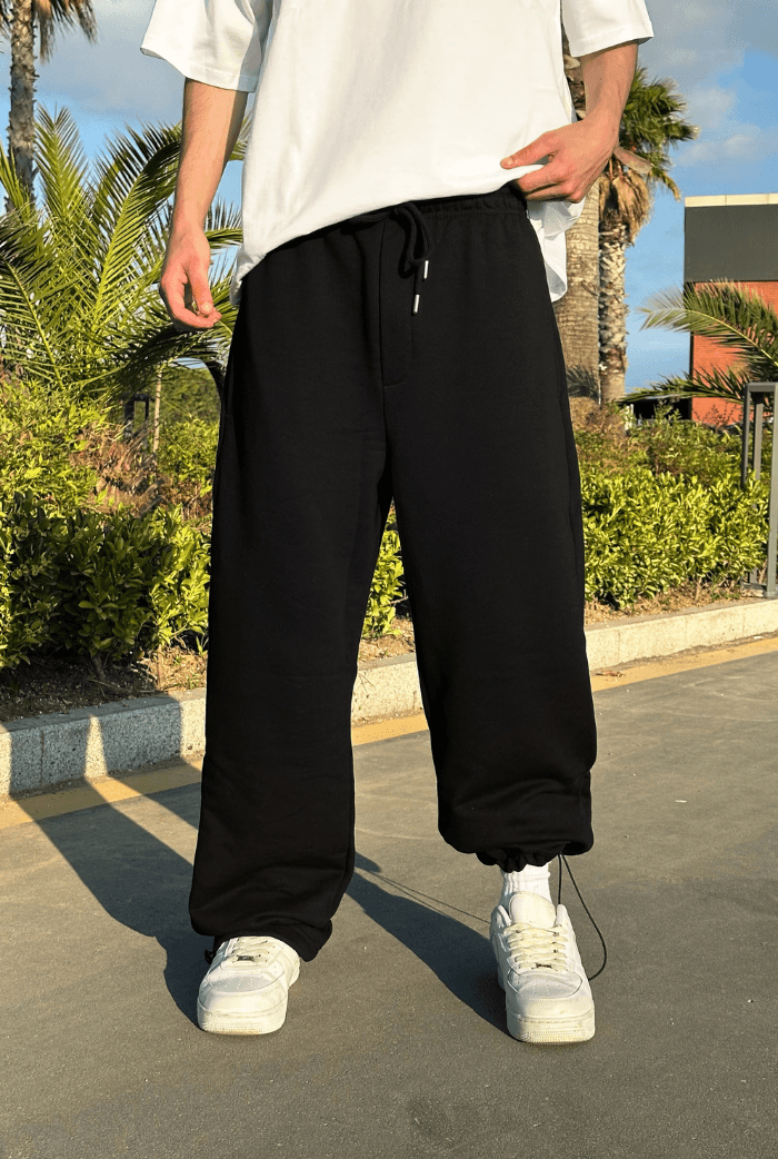 Yazlık-Basic Premium Ayarlanabilir Paça Baggy Eşofman - Siyah